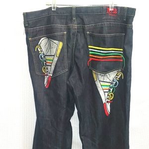 M2 Hip Hop Baggy Embroidered Shoe Art Dark Jeans Coogi vibes Big and Tall 44×32